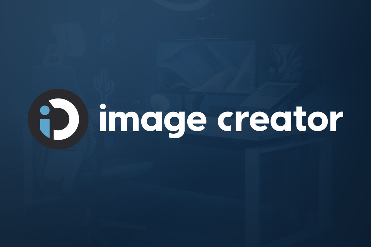 Wortmarke image creator mit der runden Bildmarke auf dunkelblauem Grund